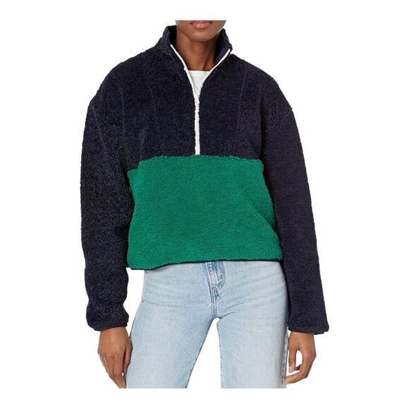 Sincerely Jules Women’s size 1X navy/green half zip Sherpa Short Sweatshirt - Picture 1 of 5